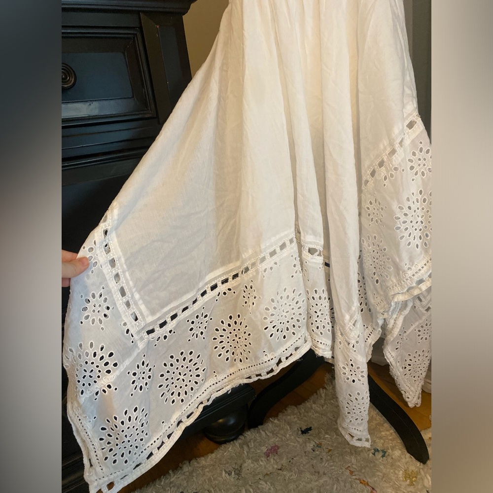 Michael Kors white strapless boho asymmetrical eyelet lace midi dress - Picture 5 of 9